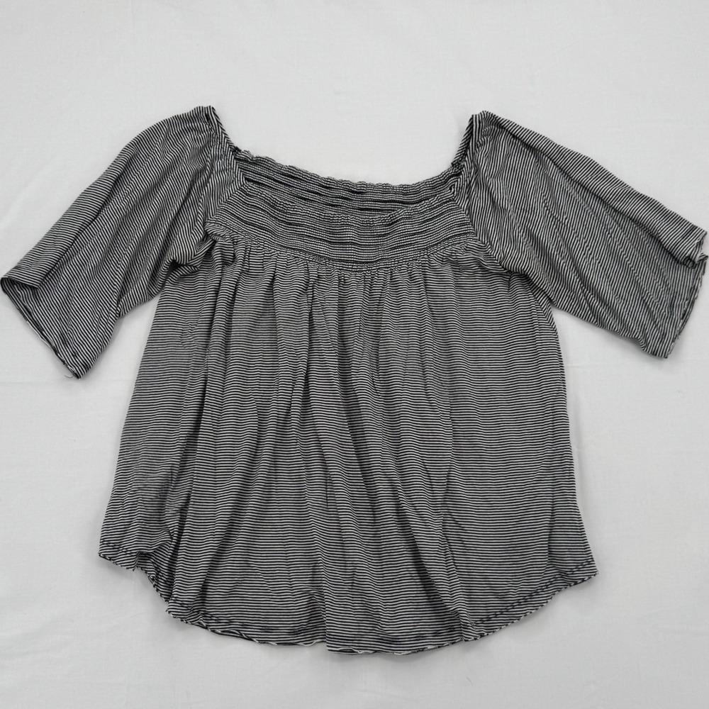American Eagle Striped Off The Shoulder Smocked Black & White Top Sz Medium 2016